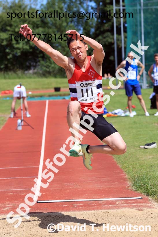Mens long jump, 2024 NE Masters Track and Field Champs., Monkton Stadium, Jarrow.  Photo: David T. Hewitson/Sports for All Pics